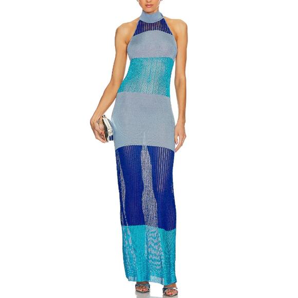 Auteur 'Giselle' Blue Halter Neck Dress Size L - Picture 1 of 4